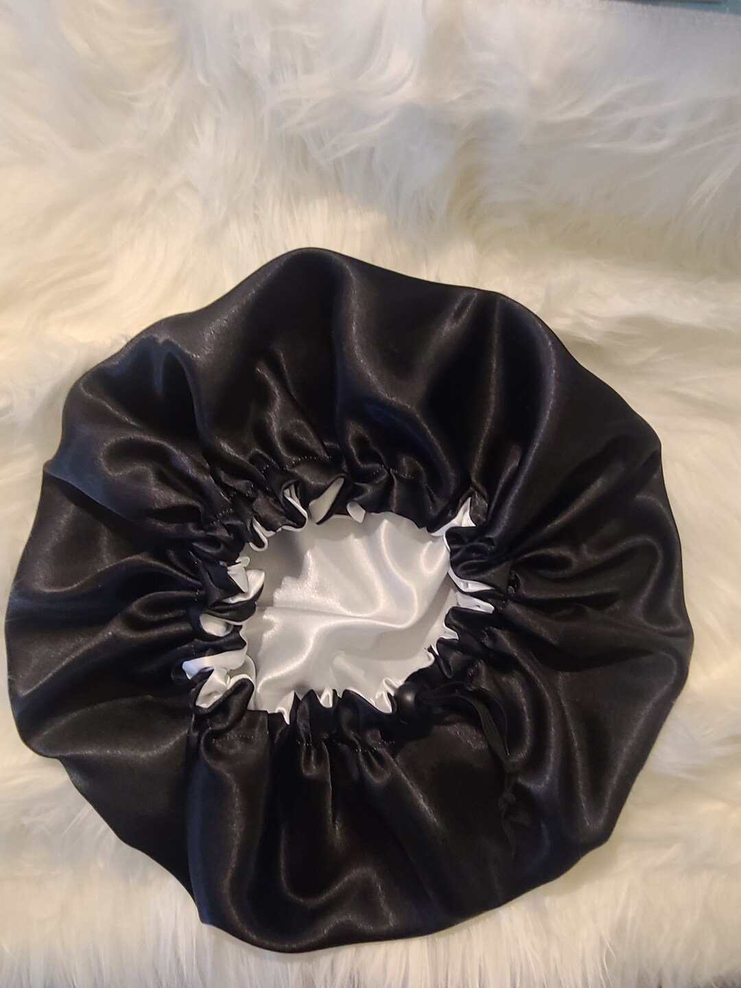 2 Tone Reversible Black Satin-lined Bonnet Women's Luxury Elastic ...