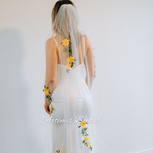Yellow Flower Cathedral Wedding Veil: Handcrafted Floral Bridal Veil
