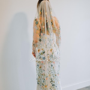 Maria Veil - Allover Lace Veil Floral Veil Flower Veil Embroidered Veil 3D Flower Veil