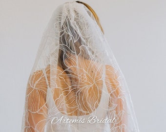 Margot Veil - Floral Veil, Embroidered Veil, cathedral veil, cathedral wedding veil, bride cape, all over lace veil