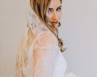 Lucille - Cathedral Wedding Veil, Embroidered Wedding Veil, Lace Wedding Veil, All Over Lace Wedding Veil