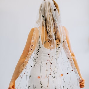 Wildflower Veil, Embroidered Wedding Veil, Allover Lace Veil, Embroidered Floral Veil, Enchanted Garden Green Wedding Veil