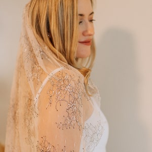 Jane Veil - Allover Lace Veil, Blush and Black Lace Veil, Chantilly Lace Wedding Veil, Cathedral Wedding Veil, Wedding Veil Fingertip