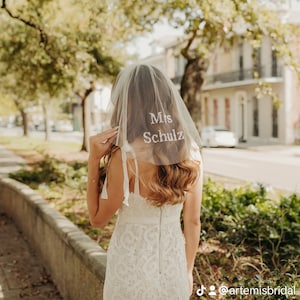 Custom Embroidered Wedding Veil, Personalized Embroidered Veil, Midlength Wedding Veil, Bridal Veil, Floral Embroidered Wedding Veil