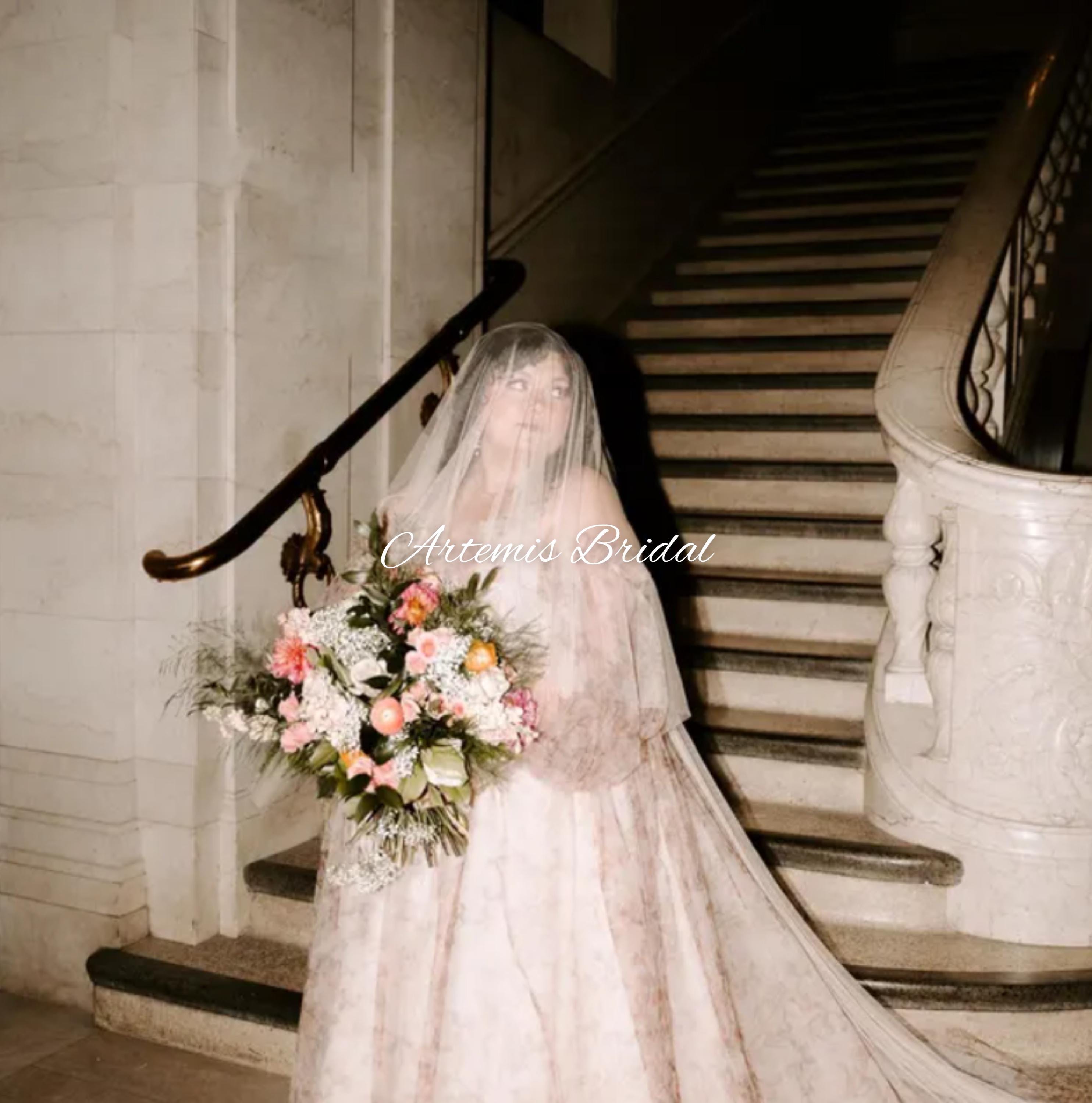 Cathedral Wedding Veil With Blusher, Two-tiered Veil 