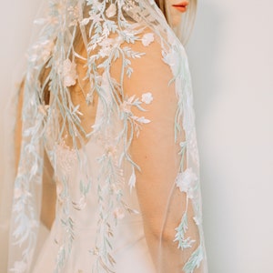 Anastasia - Embroidered Wedding Veil, Floral Wedding Veil, Flower Wedding Veil
