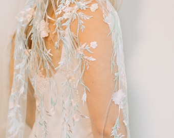 Embroidered Floral Wedding Veil: Enchanted Garden Green