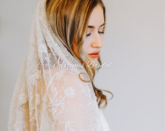 Odette - Embroidered Wedding Veil, Bedaded Veil, Embroidered Veil, Cathedral Wedding Veil, Cathedral Veil Vintage Wedding Veil