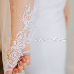 Athena- Embroidered Veil, Floral Veil, Custom Veil, Fingertip Veil, Cathedral Veil