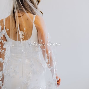 Josephine - Embroidered Wedding Veil, Floral Wedding Veil, Embroidered Veil, Unique Wedding Veil, Delicate Wedding Veil