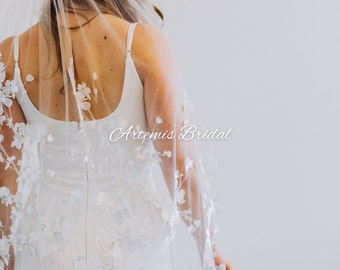 Josephine - Embroidered Wedding Veil, Floral Wedding Veil, Embroidered Veil, Unique Wedding Veil, Delicate Wedding Veil