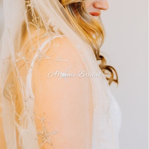 Star Veil Embroidered Wedding Veil Starts and Moon Wedding Veil Astrology Wedding Veil Sequined Wedding Veil - Astrid Veil
