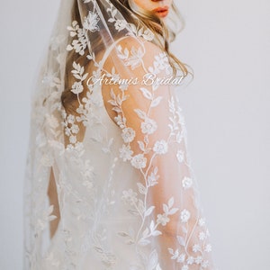 Willow - Floral Veil, Embroidered Veil, White Floral Veil, Veil with Sequins, Sequined Veil, White Veil