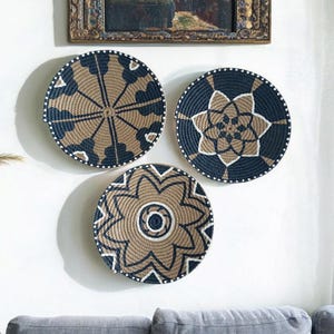 boho wall basket plate, wicker wall tray, african wall basket, wall art, bohemian wall decor, set of wall plate