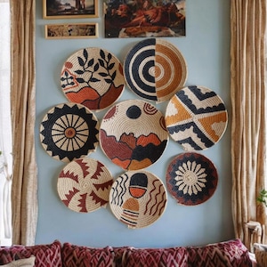 Basket wall decor, Wall basket, boho wall art, bohemian wall decor, wall plate decor, wicker round bowl, handwoven boho basket, wall decor