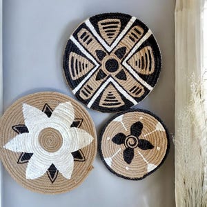 Boho wall basket decor, African wall plate, bohemian wall decor, wall art, wicker round bowl, gift, wicker wall decor, woven wall basket