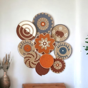 Natural wall decor, hanging baskets, sisal baskets, bedroom wall decor, livingroom decor, moody wall decor, Round decorative baskets