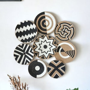 boho kosz ścienny talerz 8 sztuk na ścianę, boho dekoracja ścienna, dekoracja ścienna, zawieszki ścienne, wiklinowa taca ścienna, afrykańskie kosze, ręcznie robione prezenty