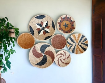 Plato de cesta de pared tejido: Arte de decoración de pared bohemio