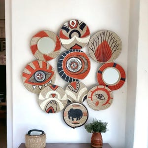 Boho wall basket plate, wall art, african wall baskets, woven wall art, bohemian wall hangings, woven wall hangings, boho basket wall set