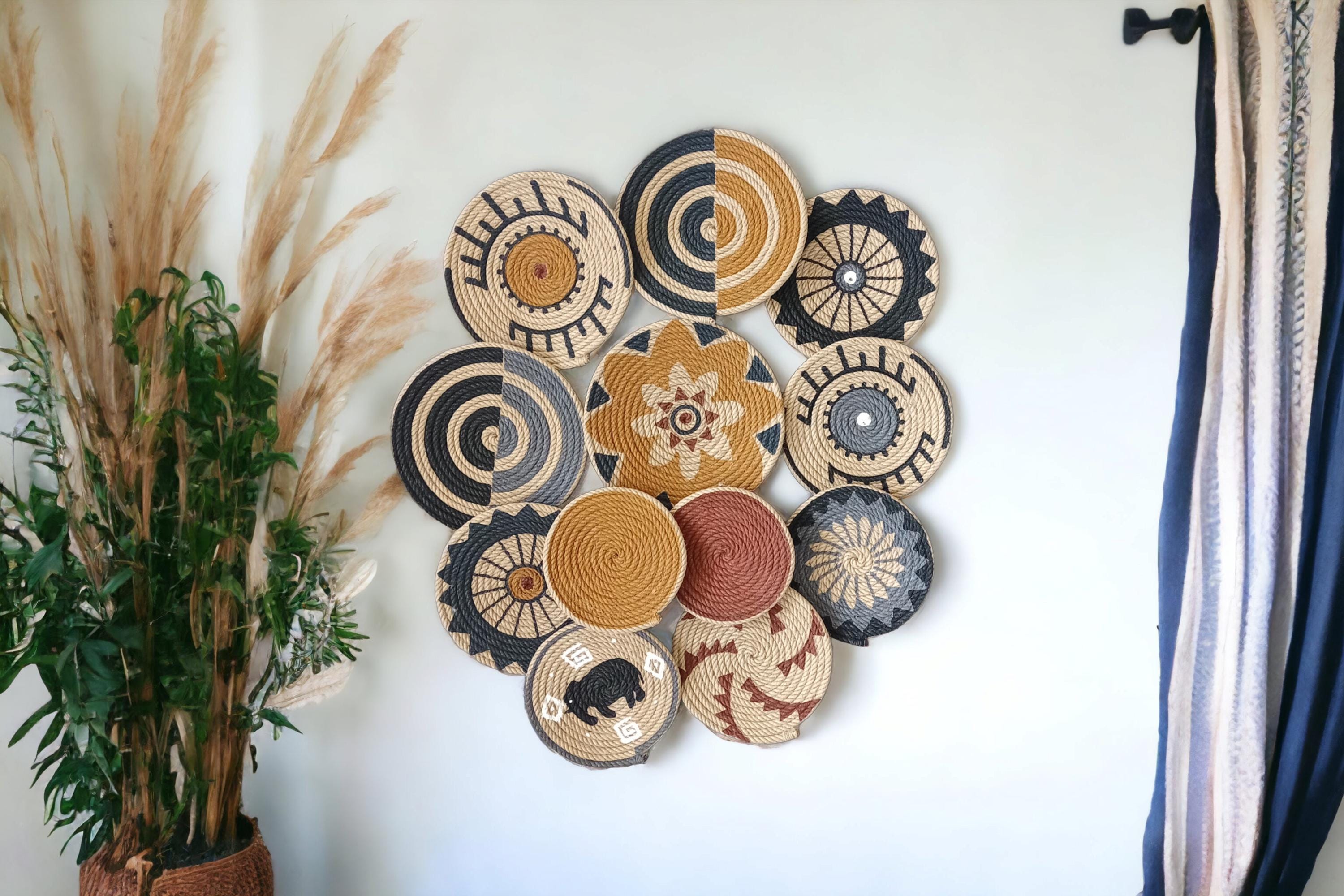 African Wall Decor.wall Basket Wall Set. Natural Wall Decor.hanging