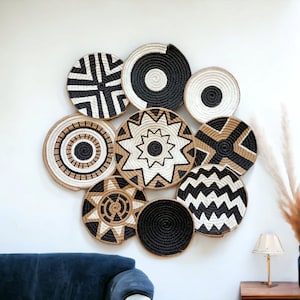 Płytka ścienna, boho dekoracja ścienna, ręcznie robiona dekoracja ścienna, wiklinowa taca ścienna, afrykańskie kosze, tkane kosze dekoracja ścienna, boho dekoracja domu