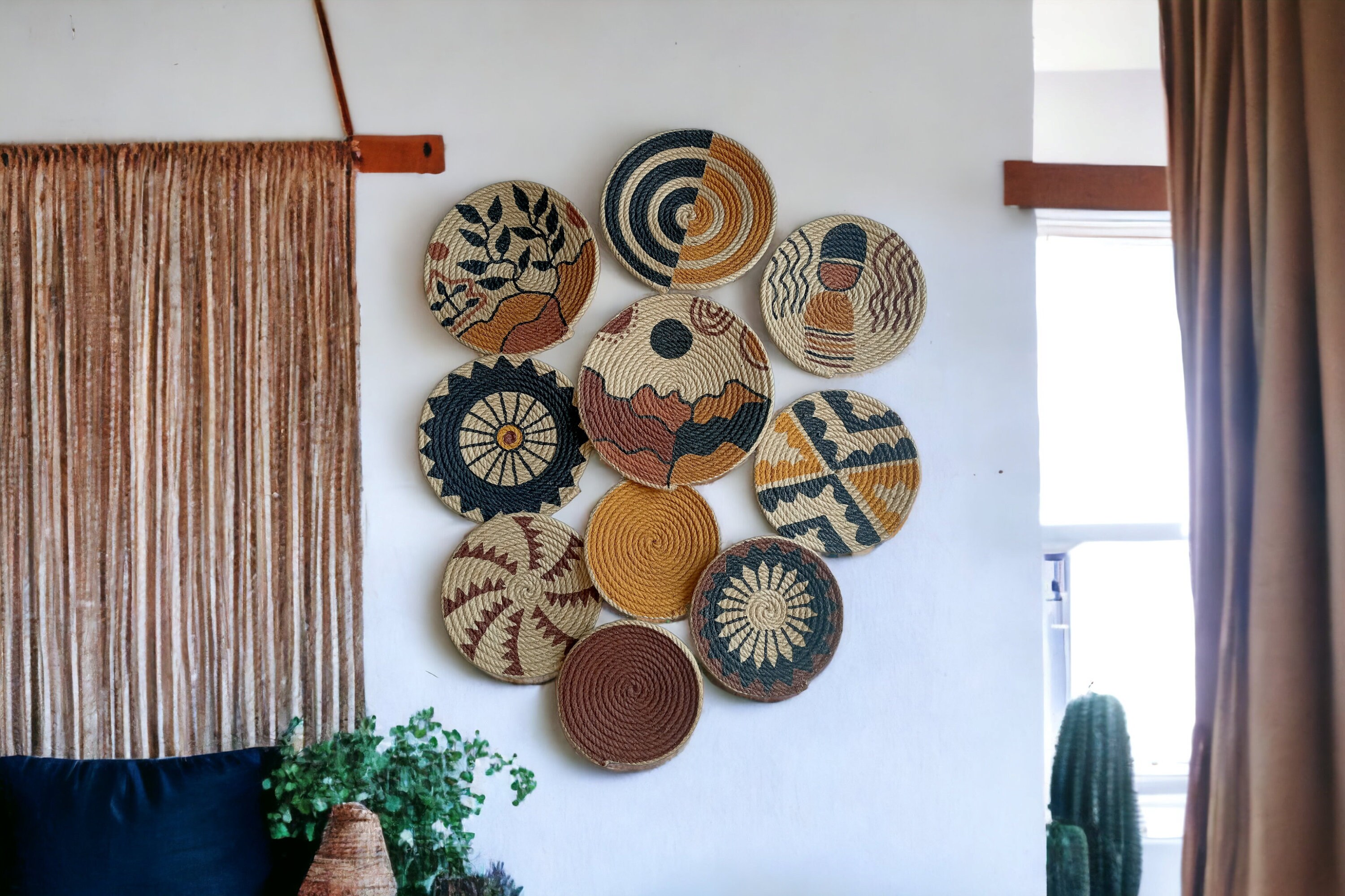 Set of 10 Wicker Bohemian Wall Plates,wall Art,wall Decor,gift for ...