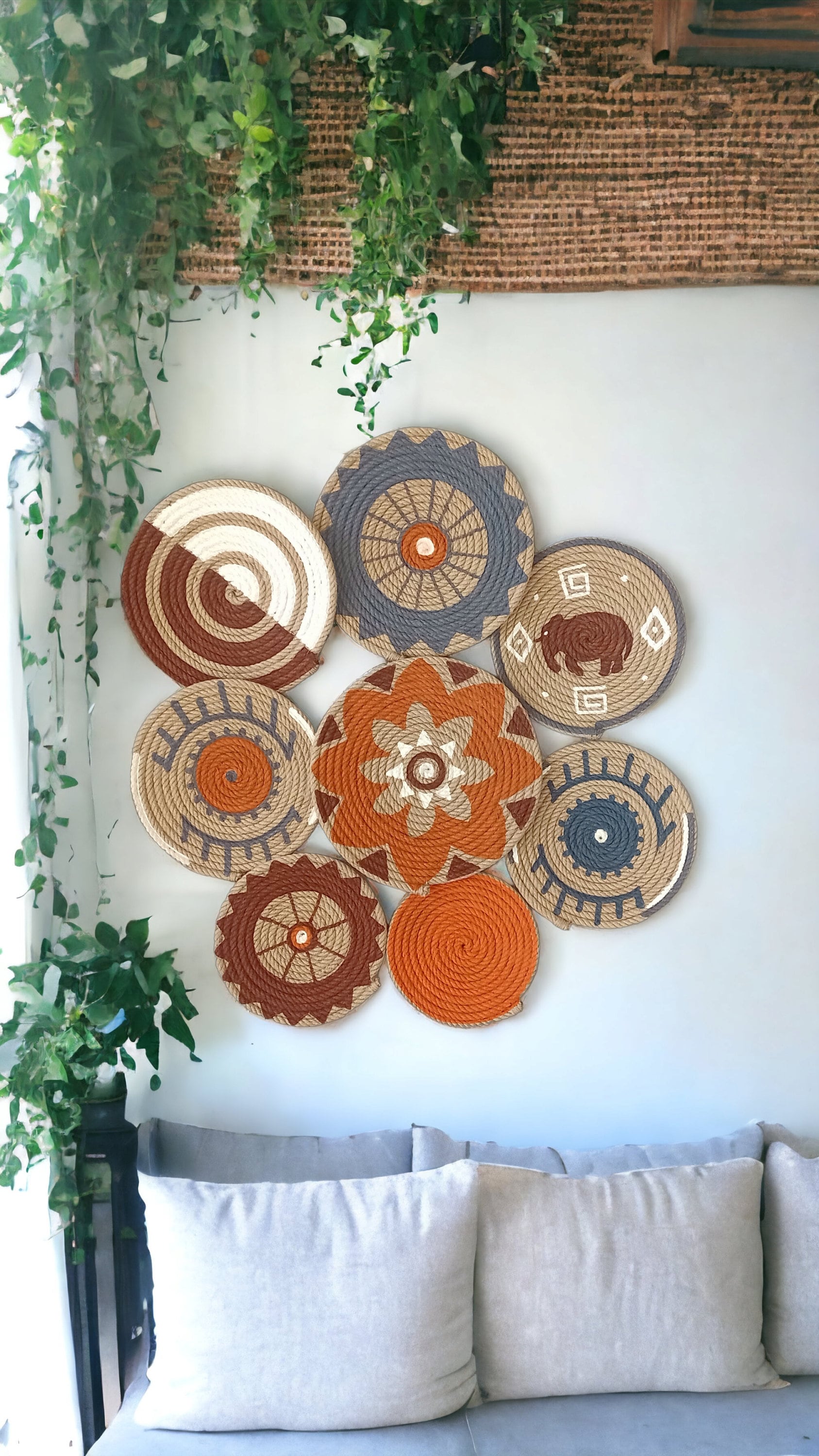 Set of 8 Boho Wall Basket Plate,wall Decor, Wicker Wall Tray,bohemian ...