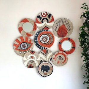 Set of 10 wall basket plates, boho wall art, african wall baskets,woven wall hanging,wicker wall plates,bohemian wall decor,gift for mothers