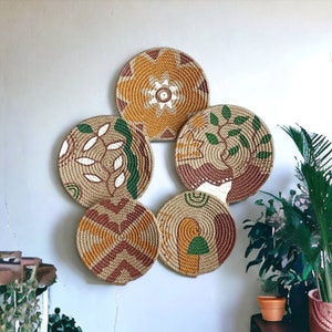 Wall basket decor,  wicker wall tray, bohemian wall baskets, african wall plate, woven wall hangings, boho wall hanger plate, mom&#39;s gift