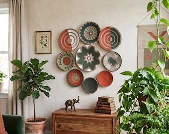 Juego de cestas de mimbre de pared estilo bohemio: decoración africana para colgar en la pared, regalo para el hogar, decoración bohemia.