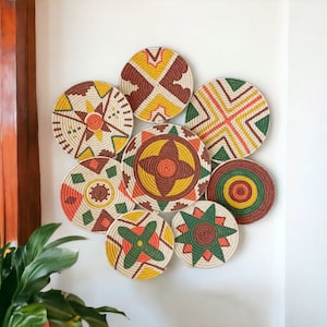 Boho wall basket,wicker wall decor,african wall plate,boho chic wall decor,woven wall decor,a set of wall art,wall basket plate,gift for her