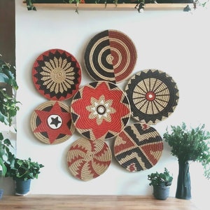 Wall Basket Plate, Boho Wall Art, Wicker Wall Tray, Bohemian Wall Hangings, Woven wall baskets, Boho Basket Wall Set, Wall Decor Set