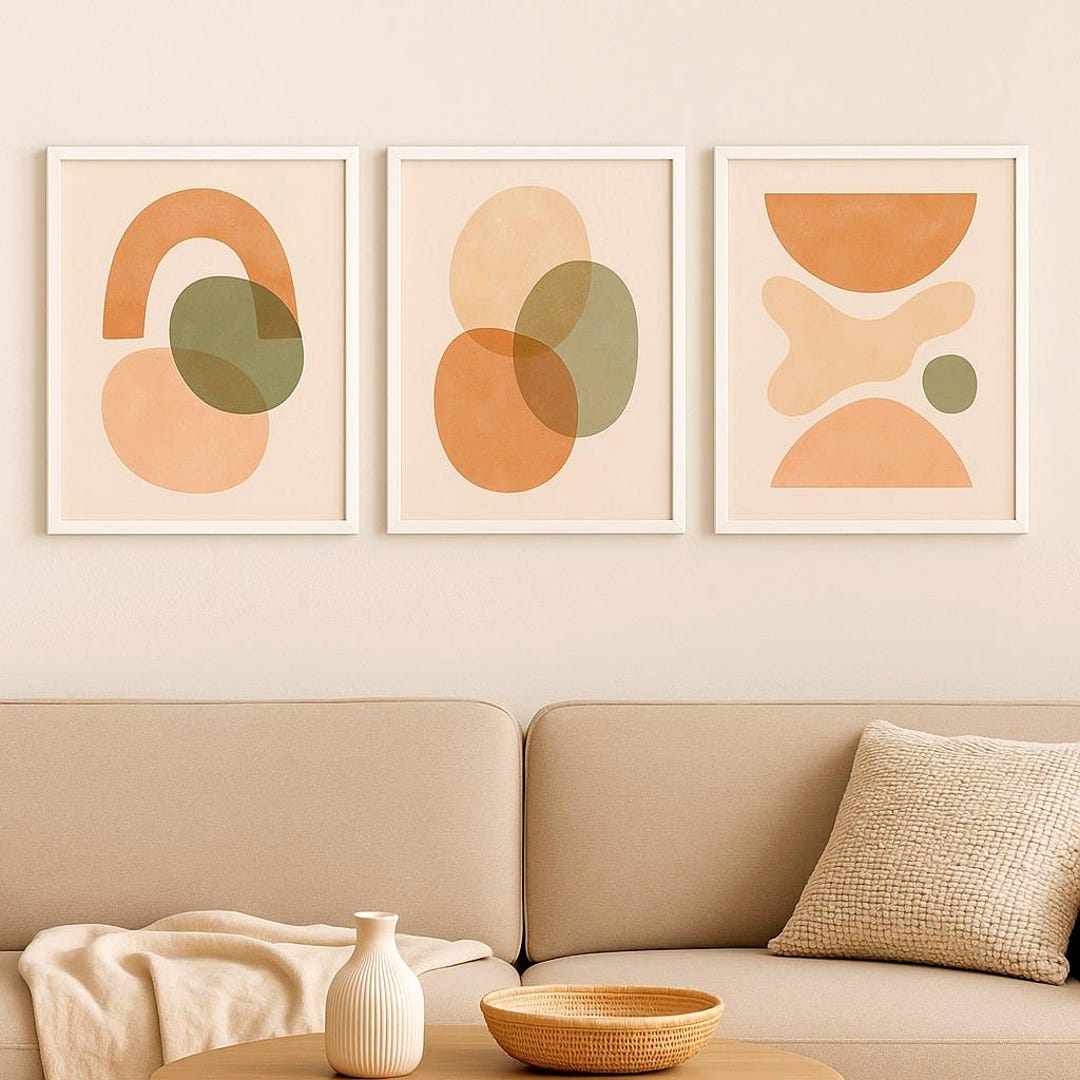 Boho Abstract Wall Art Set of 3 – Minimalist Pastel Prints, Neutral ...