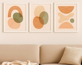 Boho Abstract Art Prints Set – Pastel Terracotta, Sage, Peach (Digital Download)