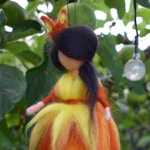 Girl on Fire - From Song to Felted Wool; needle felt fairy, felt doll, wool felt doll, wool fairy, fairy figurines, waldorf, ornament, gift