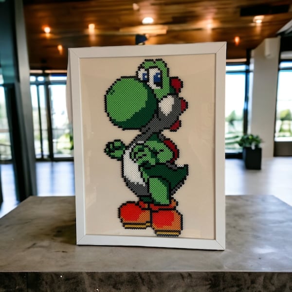 Yoshi Ironing Beads Wall Decor, Hama Beads , Kids Room Decor, Nursery Decor, Yoshi Art Work, pixel Art