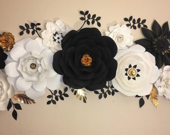 Black and white paper flowers backdrop - Large paper flowers wall decor-Nursey Decor-Paper Flowers Wall-Home Decor-Wedding Decoration