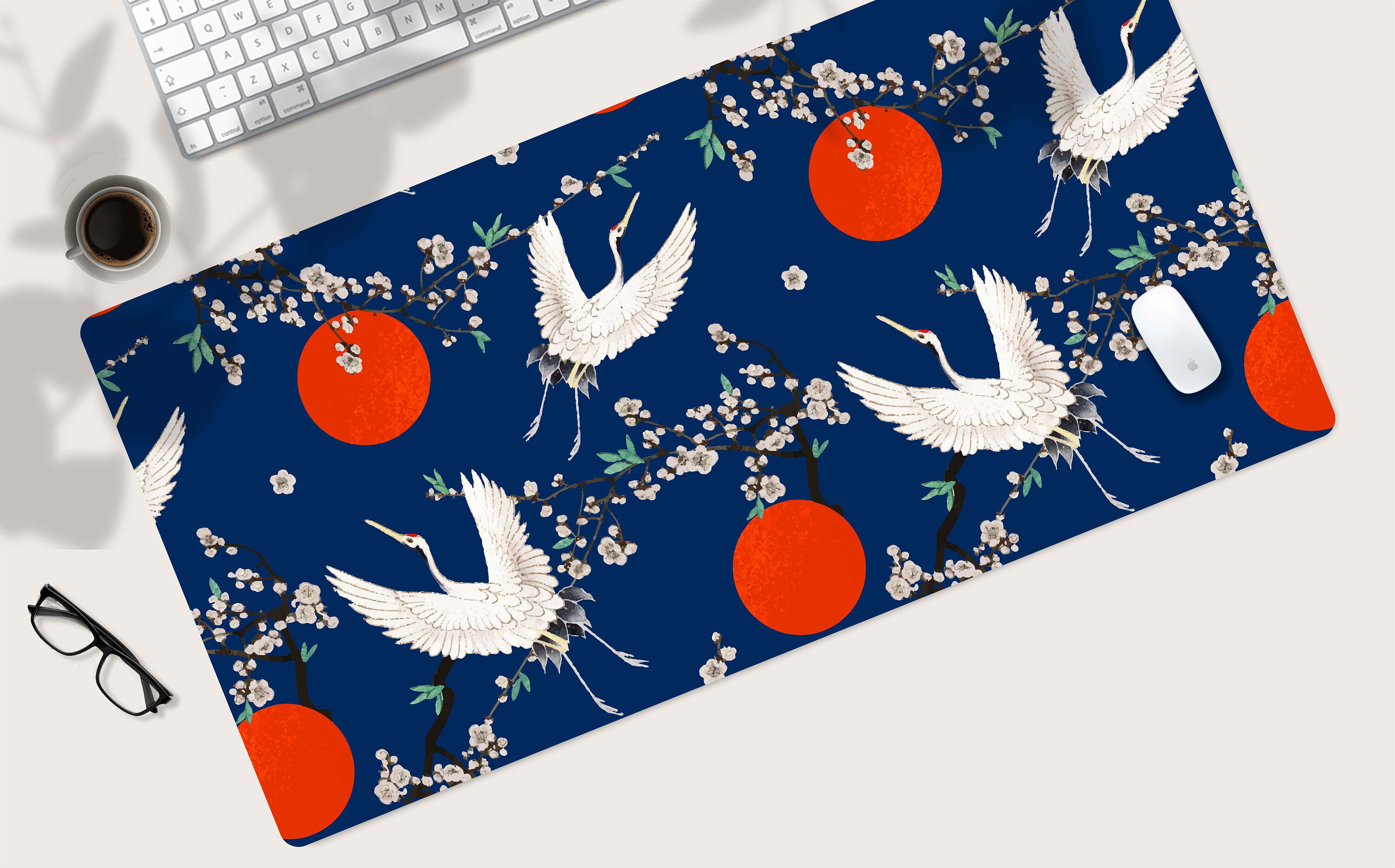 Japanese Desk Mat Japanese Crane Desk Mat Anime Desk Mat Etsy