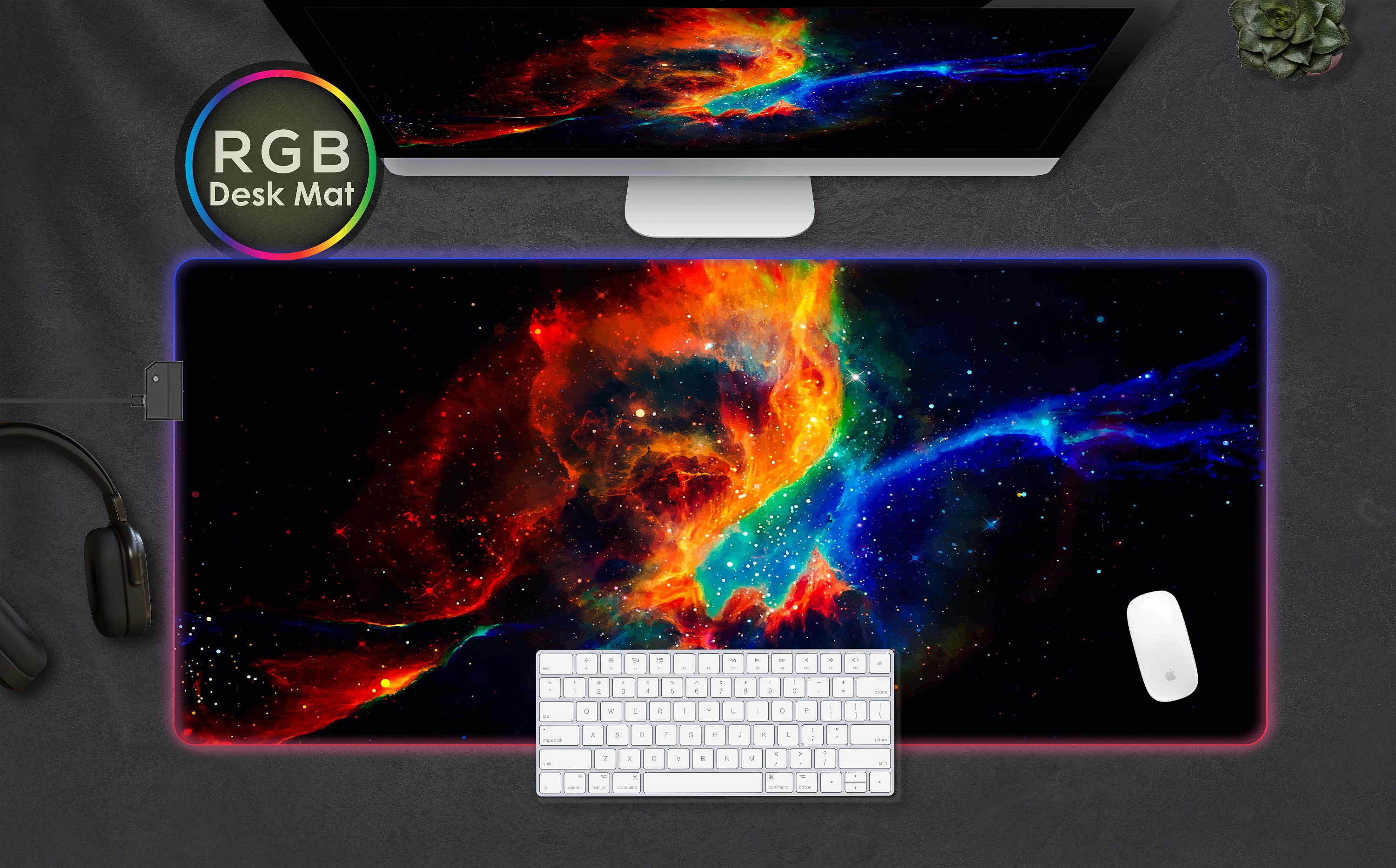 Deep Space Rgb Desk Gaming Mat, Large Gaming Mouse Pad With RGB Led ...