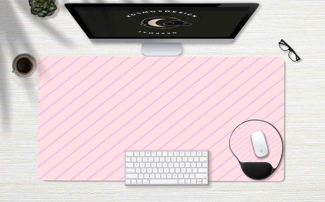 Pink Striped Desk Mat, Pink Desk Mat, Cute Desk Mat, Desk Pad Cute