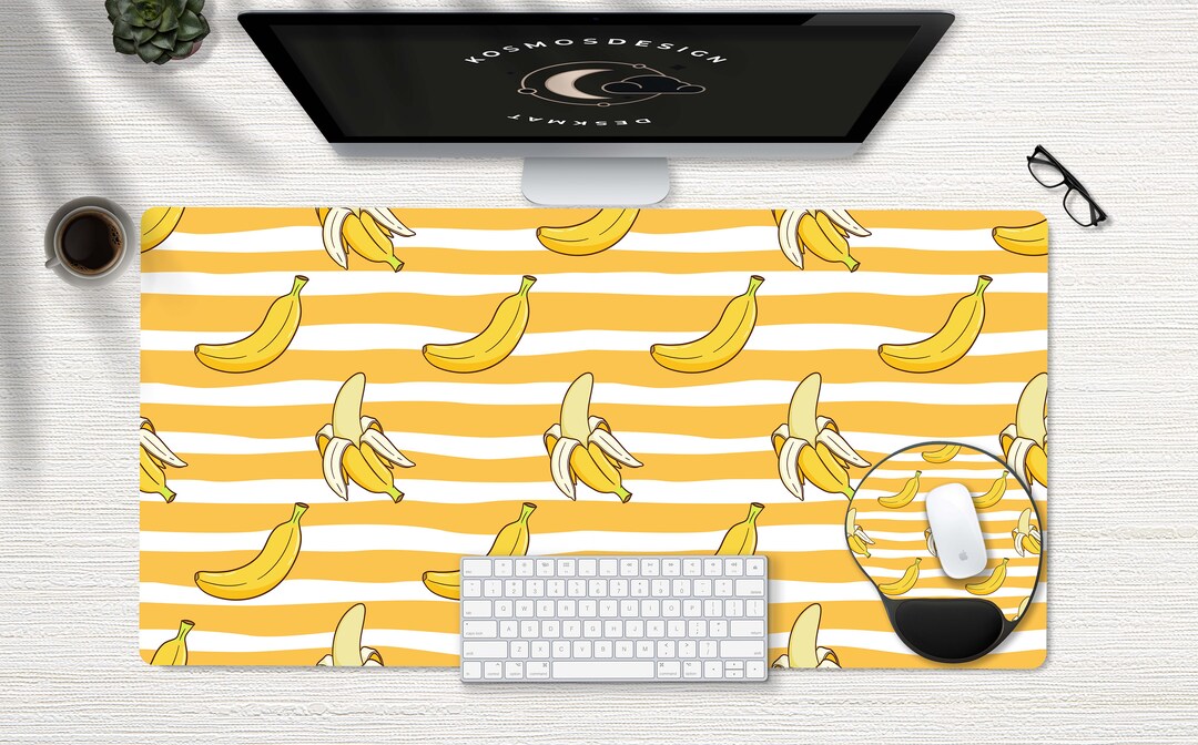 Yellow Banana Patterns Desk Mat, Bananas Desk Mat, Yellow Desk Mat