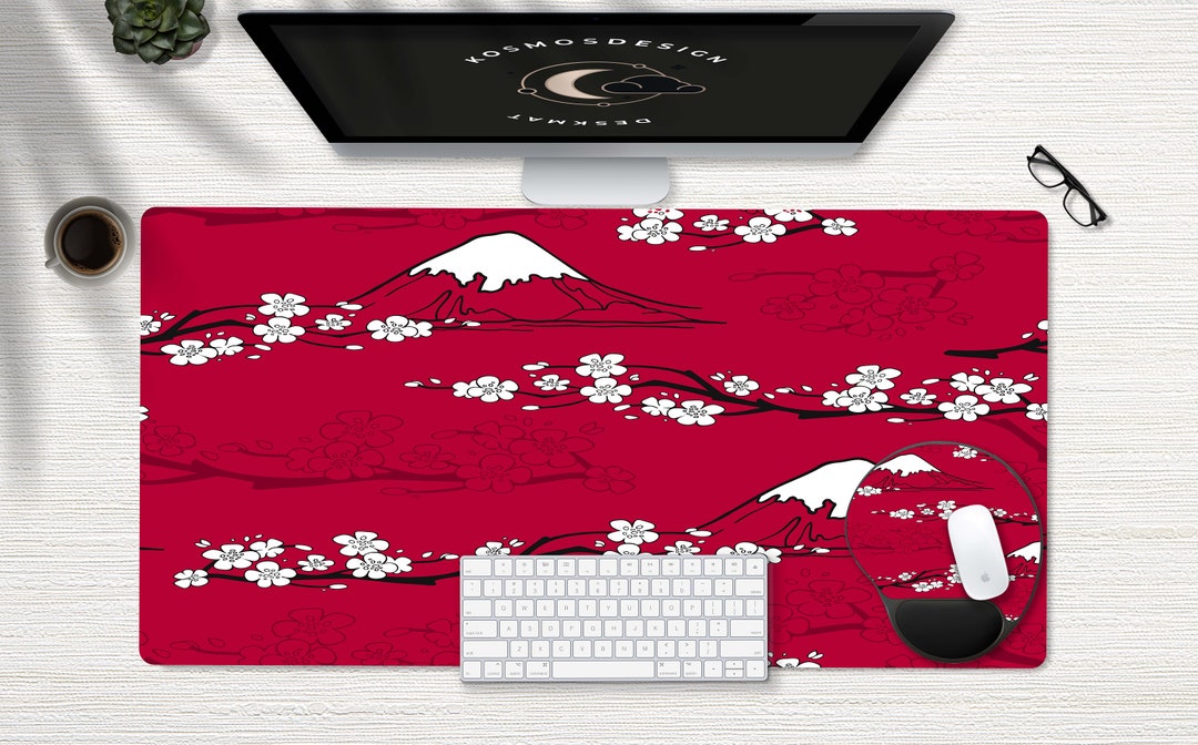 Japanese Desk Mat, Pink Japanese Desk Mat, Anime Desk Mat, Red Desk Mat