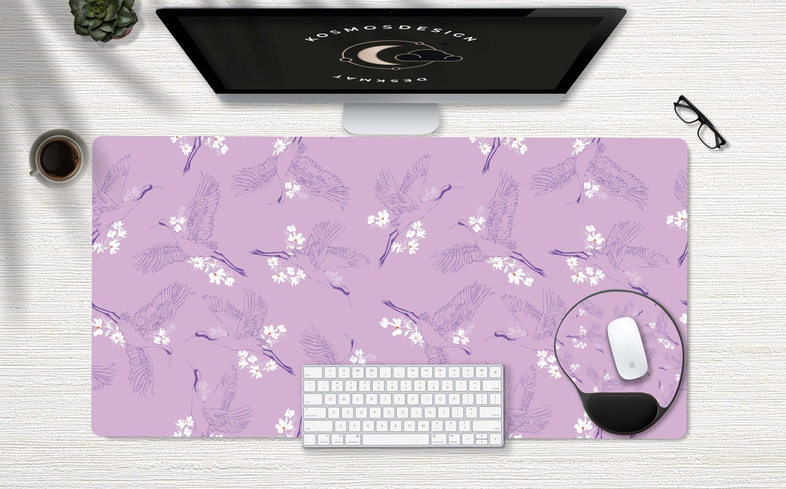 Lilac Japanese Crane Desk Mat Japanese Desk Mat Anime Desk Etsy
