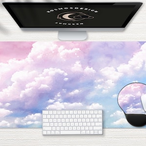 Cute Watercolor Pastel Sky Desk Mat, Cute Cloud Desk Mat, Cute Desk Pad ...