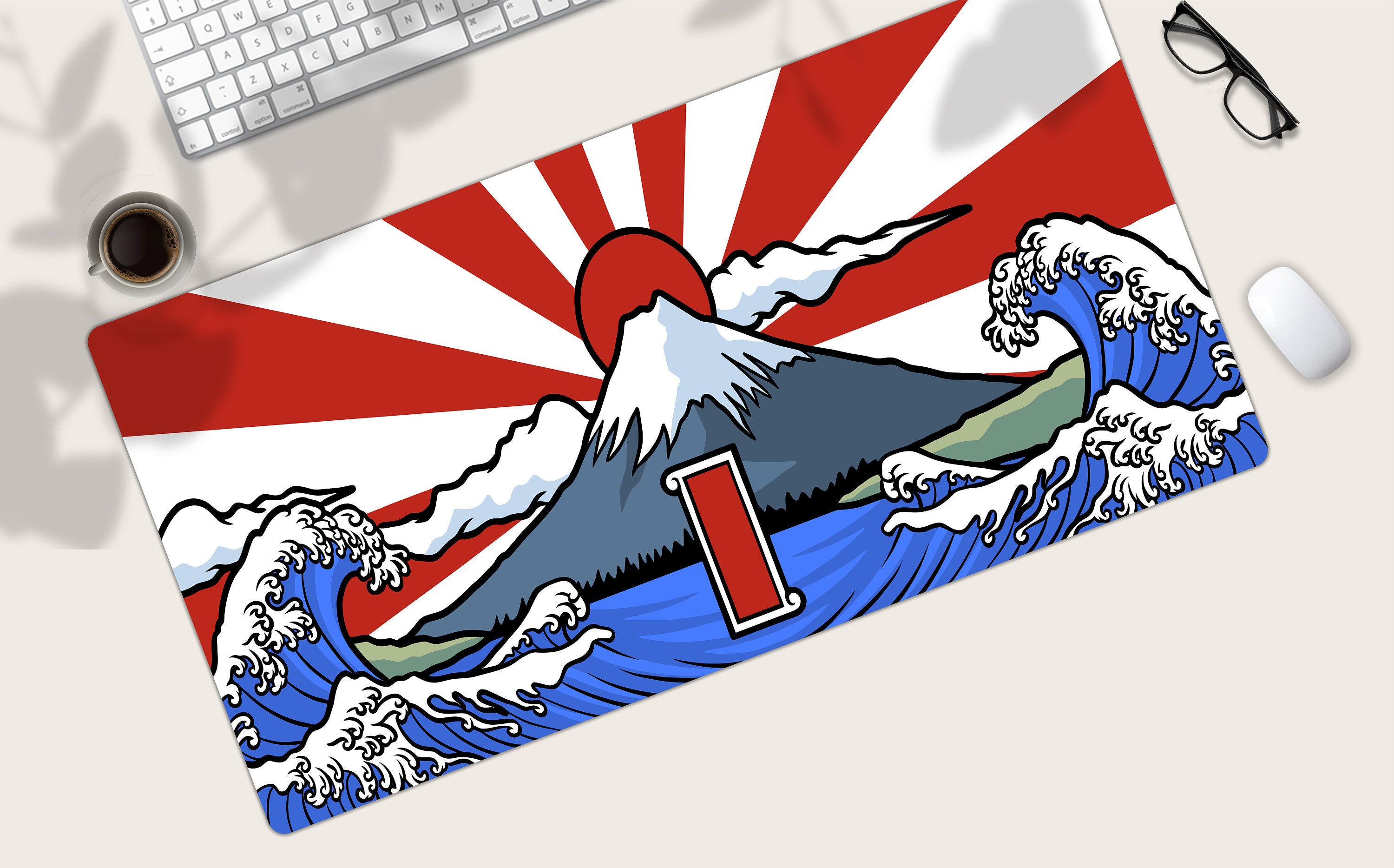 Japanese Wave Desk Mat Anime Desk Mat Japanese Desk Mat Red Etsy
