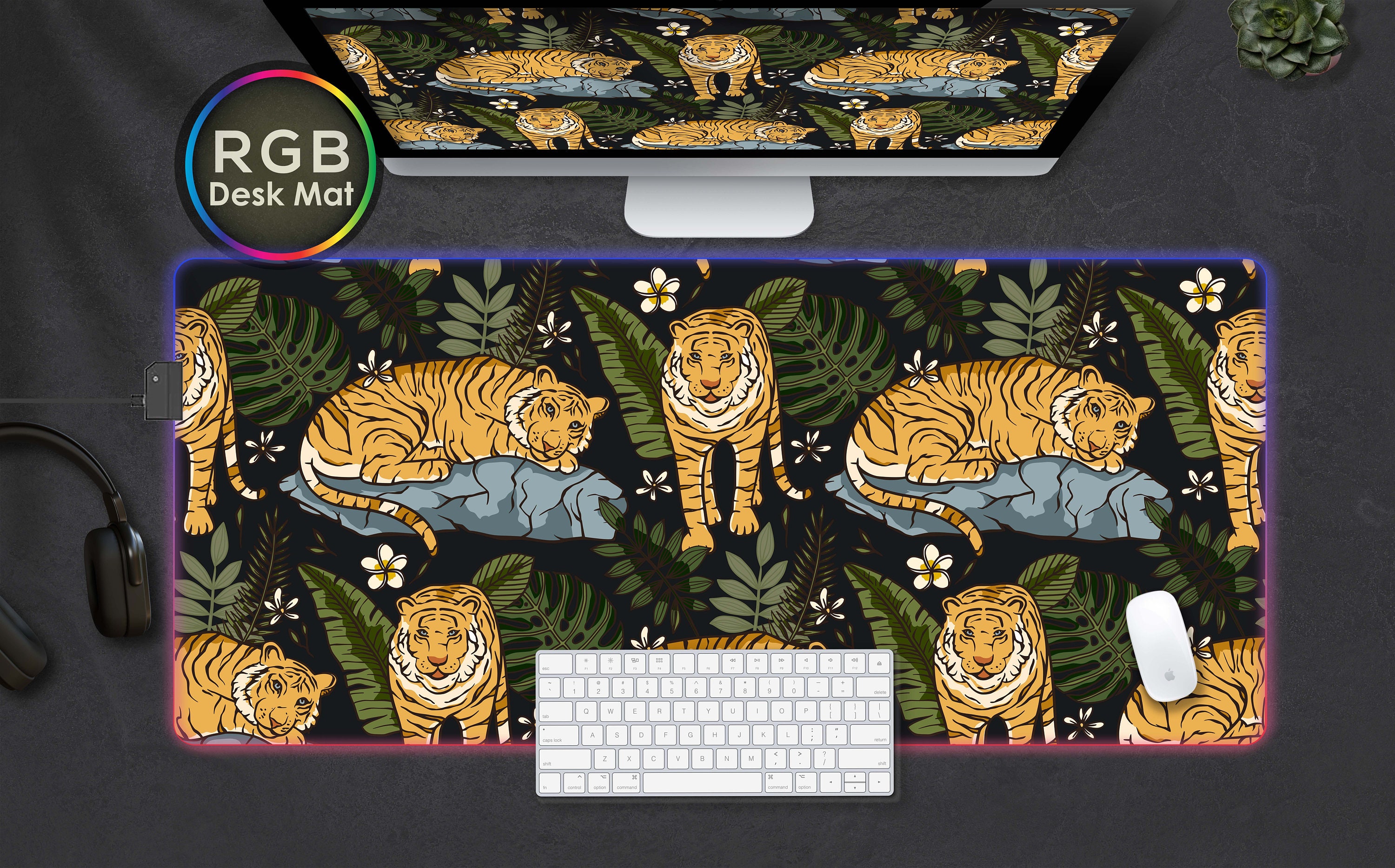 Tropical Rgb Desk Gaming Mat, Large Gaming Mouse Pad With RGB Led, Rgb ...