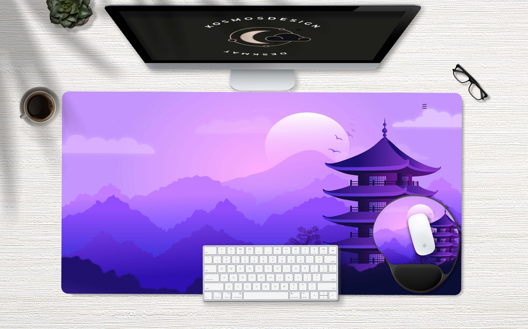 Purple Japanese Desk Mat, Anime Desk Mat, Purple Desk Mat, Japanese