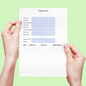 IT Service Form | Editable & Printable PDF | Tech Support Log | Client ...