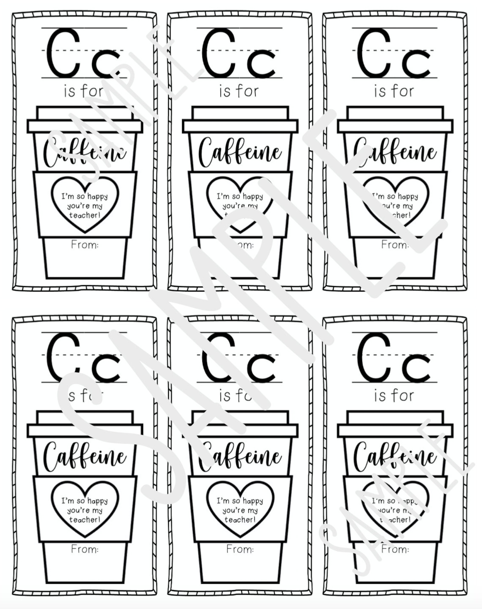 Back to School Teacher Gift Tags - C is for Caffeine - I'm Happy You're ...